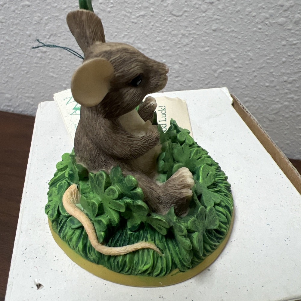 Charming Tails Fitz & Floyd "Good Luck" Mouse‎ 4 Leaf Clover Shamrocks Figurine - Picture 8 of 14
